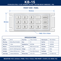 Clavier numérique industriel en acier inoxydable KB-15 personnalisé, étanche IP65, 15 touches, montage sur panneau, pour distributeur de carburant