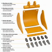 Bucket Excavator Mini Kompak untuk Penggalian Parit Jalan Raya, Excavator Kecil 1-3 Ton, Desain Tepi Dilas, Warna Kuning, Lebar 400mm