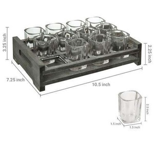 Hot bán Glass Đảng máy chủ 12 Shot Glass Đảng máy chủ với cổ điển màu xám khay gỗ - Product Image 2