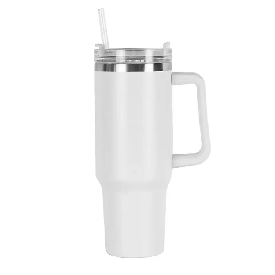 USA warehouse Travel Leak proof Lids Double Wall Stainless Steel Insulated Powder Coated Car 40 Oz Tumbler Mug With Handle