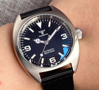 Petite montre de pilote de plongée Tandorio 36mm pour hommes NH35 Auto Sunburst cadran bleu AR saphir 200m étanche