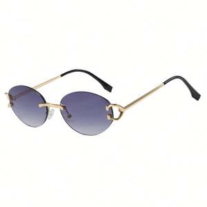 Lunettes de soleil ovales sans monture pour femmes, style rétro 2025, avec logo personnalisé, branches métalliques et verres dégradés, protection UV400 - Product Image 6