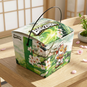 Boîte à sushi personnalisée colorée, boîte à lunch en papier kraft, boîte à burger avec poignée - Product Image 3