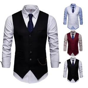 Los hombres casuales chaleco Formal único Breasted Chaleco de traje de los hombres de algodón sólido Chalecos Para Hombre con cadenas