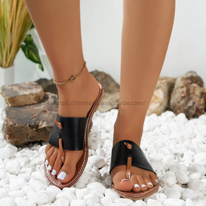 Factory Wholesale Summer New Round Head T-shaped <b>Clip</b> Toe Soft Bottom Comfortable Leisure Large Size Sandals Flat Slippers - Product Image 3