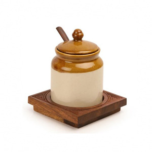 Old Fashioned Gốm Dưa Mật Ong Jar Với Tay Khắc Khay - Product Image 1