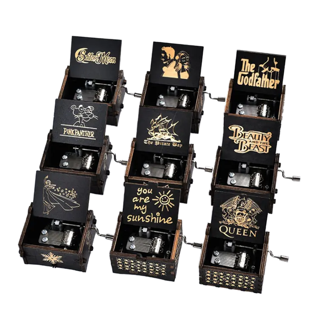 Wholesale Wooden Music Box Custom Musical Box Mechanism Movement Hand Crank Wooden Music Box For Gift
