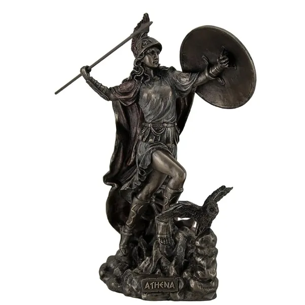 تمثال من الراتنج بتصميم منحوت من أثينا، إناءة الحكمة اليونانية، ترمي السهام. تمثال به وجه من البرونز