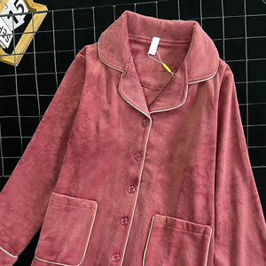 Conjunto de <span class=keywords><strong>Pijama</strong></span> de Franela de Forro <span class=keywords><strong>Polar</strong></span> con <span class=keywords><strong>Botones</strong></span> y Cárdigan de Invierno de 2 Piezas para Mujer, Personalizado por el Fabricante - Product Image 3