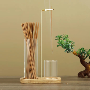 Support double usage résistant aux cendres avec plateau de rangement en verre pour cendres et porte-bâtonnets pour la méditation, le yoga et la décoration - Product Image 1