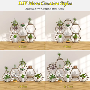 Support de plantes en <span class=keywords><strong>bois</strong></span> hexagonal moderne avec rangement à quatre niveaux, support de pot de fleurs multifonctionnel pour l'intérieur/l'extérieur, pour pots de fleurs DIY - Product Image 3