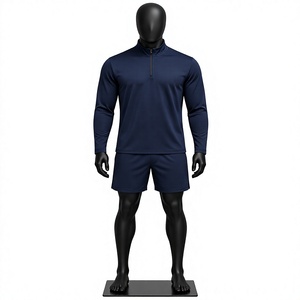 Chemise de performance à manches longues pour homme, bleu marine, demi-zip, séchage rapide, coupe régulière, motif à motifs, pour toutes les saisons - Product Image 1