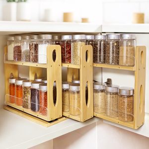 Organisateur de rangement pour épices pour armoire, en bambou, coulissant, pour assaisonnements, organisation verticale pour cuisine et garde-manger, 7,6 pouces de large, 3 tiroirs - Product Image 1
