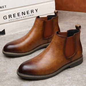 Bottines Chelsea pour hommes, automne/hiver 2025, couleur café, style britannique vintage tendance, mocassins en cuir véritable, imperméables, doublure en polaire - Product Image 1