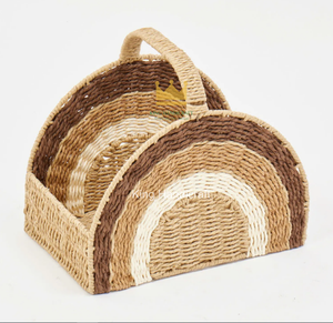 Panier de rangement demi-lune en corde de papier tressée Seagrass Rainbow à prix abordable, organisateur de livres et jouets pour armoire de chambre d'enfant - Product Image 1