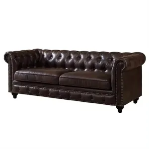 Retro Design Chesterfield Brown Faux Leather Tufted Sofa 2 Seater Loveseat Living Room Couch Genuine Leather Chesterfield Sofa