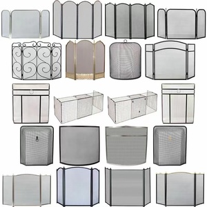 Écrans de <span class=keywords><strong>cheminée</strong></span> minces pour bois, 3 panneaux pliables, couverture de four en fer avec maille de protection, protection d'étincelle noir - Product Image 2