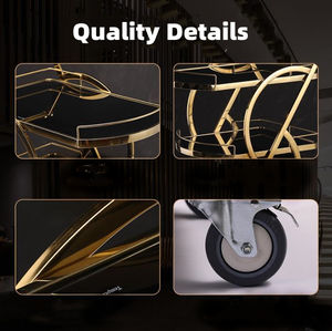 Troli Restoran <span class=keywords><strong>Gold</strong></span>, Troli Minuman Senior Club, Desain Titanium, Laris Manis, Baru, 3 Tingkat, Persegi, Baja Anti Karat Eropa - Product Image 4