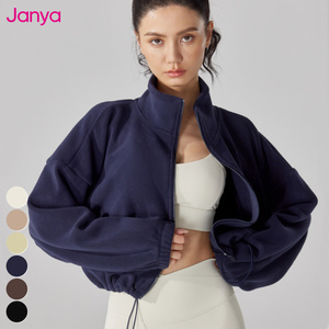 جاكيت يوجا من الصوف القطبي الدافئ ملابس رياضية كاجوال من Janya بياقة قائمة وأكمام طويلة وسحاب كامل لتمارين اللياقة البدنية - Product Image 3