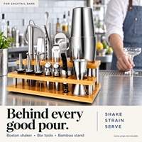 Kit de barman durable de 23 pièces avec support en bambou, shaker Boston en acier inoxydable, outils de bar, capacité 600/800 ml pour la maison