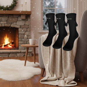 <b>Black</b> 2-Piece Cozy Couple's <b>Sock</b> Breathable Nylon with Cute Jacquard Pattern One Size Knee Length for Daily Winter Use - Product Image 3