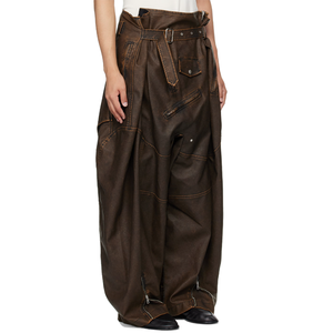 <span class=keywords><strong>Pantaloni</strong></span> Casual da Uomo <span class=keywords><strong>in</strong></span> <span class=keywords><strong>Ecopelle</strong></span> Marrone, Vita Alta, Gamba Dritta, Stile Biker, Modello Baggy - Product Image 2