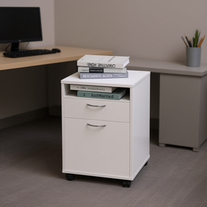 Archivador Blanco de 2 Cajones con Ruedas, Mueble de Almacenamiento para Oficina, Diseño Minimalista, Material MDF - Product Image 2