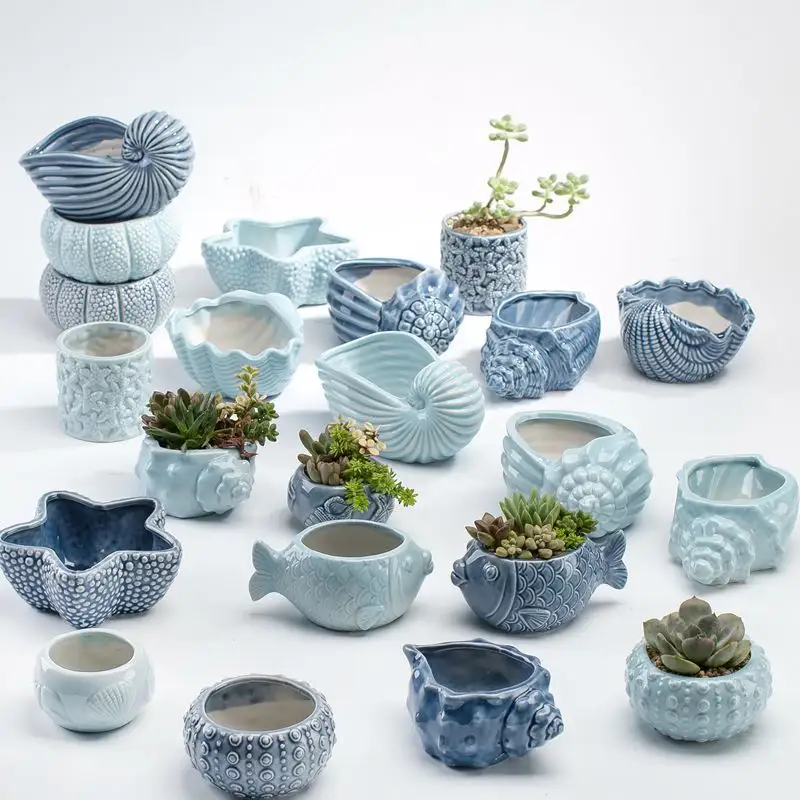 Naturix Select Creative Cute Blue Ocean Animals Shape Mini Ceramic Succulent Flower Pot