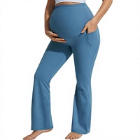 Leggings de maternité évasés OEM personnalisés avec logo, portés par-dessus le ventre, avec poches, doux et confortables, pour la grossesse, le yoga et le quotidien