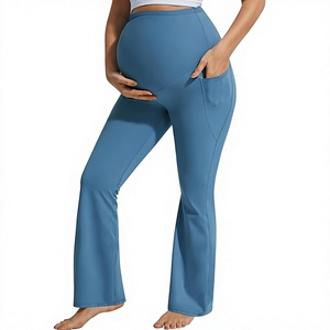 OEM Wholesale Custom Logo Maternity <b>Flare</b> <b>Leggings</b> Over the Belly with Pockets Soft Comfortable Pregnancy Yoga Daily Work Pants - Product Image 3