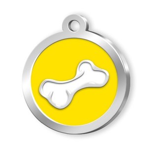 Plaque d'identification ronde jaune en forme d'os pour chiens - Product Image 1