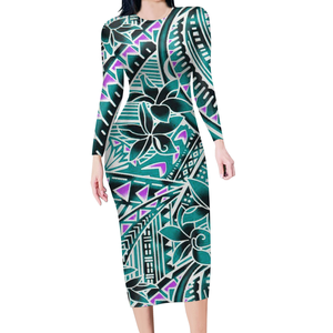 I disegni tribali polinesiani samoani Navy hawaiani stampano vestiti taglie forti per le donne <span class=keywords><strong>abiti</strong></span> a maniche lunghe aderenti Sexy per le vacanze - Product Image 3