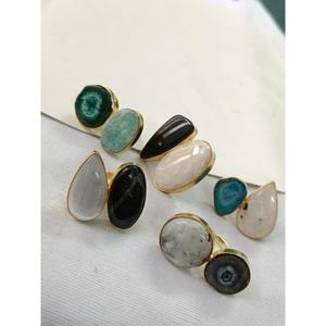 Antique Gold-Filled Semi Precious Stone <b>Ring</b> Handmade <b>Brass</b> Jewellery for Women Girls and Adults Bulk Product - Product Image 1