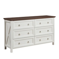 Commode à 6 tiroirs style ferme, en bois bicolore, meuble de rangement pour chambre, appartement, hôtel, vente en gros