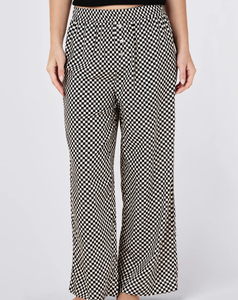 Pantalon décontracté doux pour femmes, taille plus, design ample et confortable, pattes d'éléphant, imprimé à carreaux, respirant, vêtements de nuit, pantalon large en coton mélangé - Product Image 2