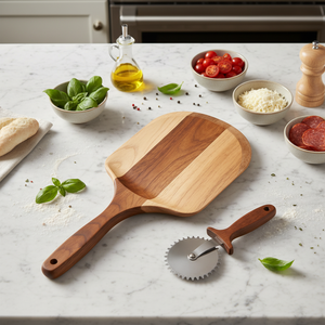 Set Pala per Pizza in Legno con Rotella <span class=keywords><strong>Tagliapizza</strong></span>, Spatola Premium per Pizza con Rotella <span class=keywords><strong>Tagliapizza</strong></span> per Cuocere Pizza e Pane Fatti in Casa - Product Image 3