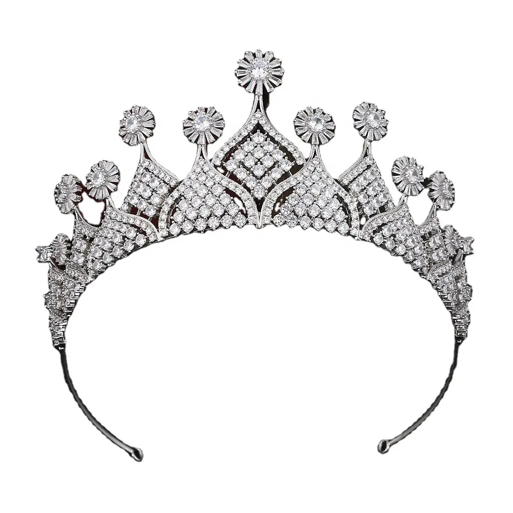 Brass Bridal Hair Jewelry Tiara and Crown Wedding Hair Accessories Flower crown for Women Queen Gold Zircon