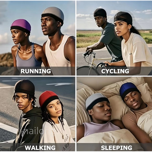 Casquette de cyclisme en tissu soyeux avec logo personnalisé pour les modèles 360, 540, 720 Waves – Durag doux et respirant, bonnet, couvre-chef, chapeau de sport d'extérieur - Product Image 6