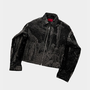 เสื้อแจ็คเก็ตแขนยาวผ้าแจ็คการ์ดเนื้อหนาแบบ OEM & ODM ปกคอพับได้ เสื้อถักลำลองแบบมีซิป ตกแต่งลวดลายสำหรับฤดูหนาว ผ้าเมอร์เซอไรซ์ - Product Image 3