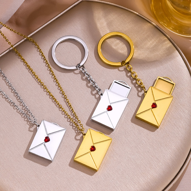 Scalable Envelope Pendant Lover Gift Keychain, Picture Box DIY Custom logo Name Laser Engraving Blank Stainless Steel Necklace