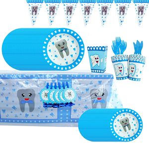 Nuevos Platos, Manteles y Servilletas Desechables Azules con <span class=keywords><strong>Dientes</strong></span> de Bebé para Fiesta de Cumpleaños, Decoración para Baby Shower, Vajilla - Product Image 1