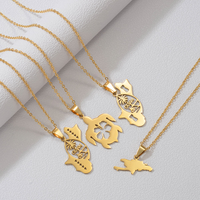 Collier en acier inoxydable avec pendentif île tropicale, plaqué or 18 carats PVD, avec cartes de Guam, Hispaniola, Haïti, République Dominicaine, Porto Rico, Guadeloupe, tortue et hibiscus