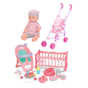 Plastica rosa realistico bambino 14 "set di bambole giocattolo <span class=keywords><strong>con</strong></span> letto sedia <span class=keywords><strong>passeggino</strong></span> - Product Image 1