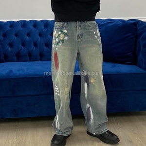Fashion Custom Streetwear Graffiti Print Men's Jeans Pants Cotton Heavyweight High Quality Retro <b>Denim</b> Jeans - Product Image 1