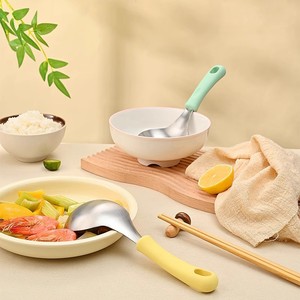 Cucchiaio di Alta Qualità in Acciaio Inox 304 per Zuppa e Riso con Manico in Silicone, Utensile per <span class=keywords><strong>Cucina</strong></span> Coreana - Product Image 3