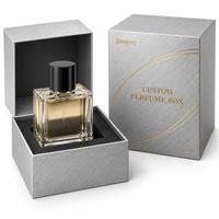 Boîte à parfum verticale en papier texturé argenté 10x10x14cm avec insert en mousse surélevé, fermeture magnétique et pelliculage brillant |