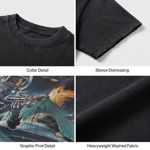 T-shirt Streetwear Personnalisé 300GSM Coton Lourd Effet Délavé Coupe Oversize Boxy Cropped avec Motif pour Homme - Product Image 3