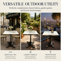 Table de bistrot française de luxe avec plateau en marbre, table basse carrée avec base en fonte pour l'extérieur