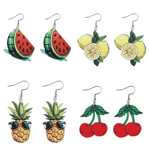 Pendientes de madera fruta sandía limón piña cereza colgante pendientes de doble cara para mujer Uionen 1098 - Product Image 6