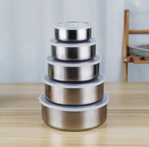 Juego <span class=keywords><strong>de</strong></span> 5 Recipientes <span class=keywords><strong>de</strong></span> Acero Inoxidable para Alimentos, Recipientes para Almacenamiento <span class=keywords><strong>de</strong></span> Alimentos, Juego <span class=keywords><strong>de</strong></span> Tazones para Mezclar, Caja Protectora <span class=keywords><strong>de</strong></span> Alimentos Frescos con Tapa <span class=keywords><strong>de</strong></span> Plástico - Product Image 4